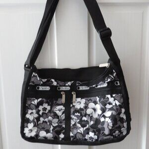 LeSportsac Black, Gray, White floral expandable bag